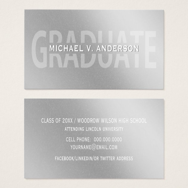 Graduation Name Cards Faux Silver Foil Letterpress