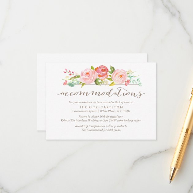 Rose Garden Floral Accommodations Wedding Card