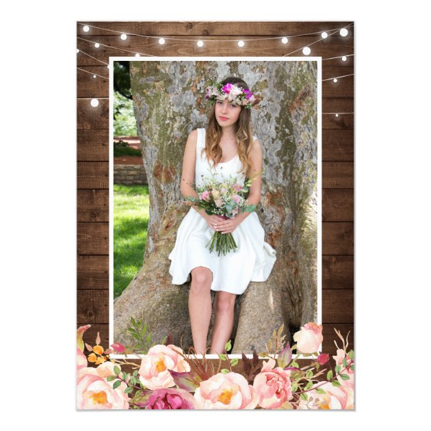 Rustic String Lights Floral Photo Graduation Party Card