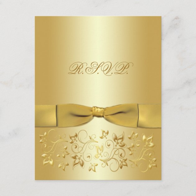 PRINTED RIBBON Gold Floral Reply Card