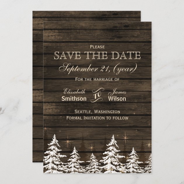 Barnwood Rustic Pine Trees, Winter Save The Dates Save The Date