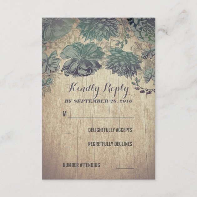 Succulents Rustic Wedding RSVP Cards