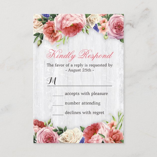 Subtle Chic Rustic Roses Floral Wood RSVP Reply