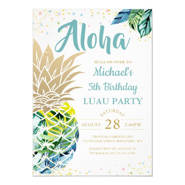 Tropical Luau Pineapple Beach Birthday Invitation