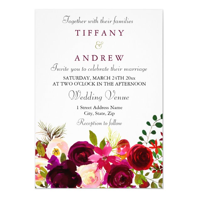 Burgundy Flowers Floral Elegant Wedding Invitation