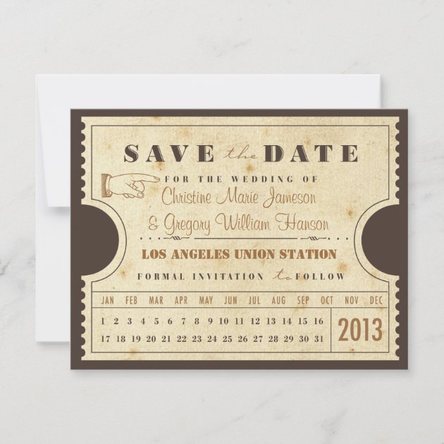 Vintage Punch Card Ticket Save the Date