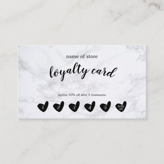 Black Heart White Marble Customer Loyalty Card (front side)