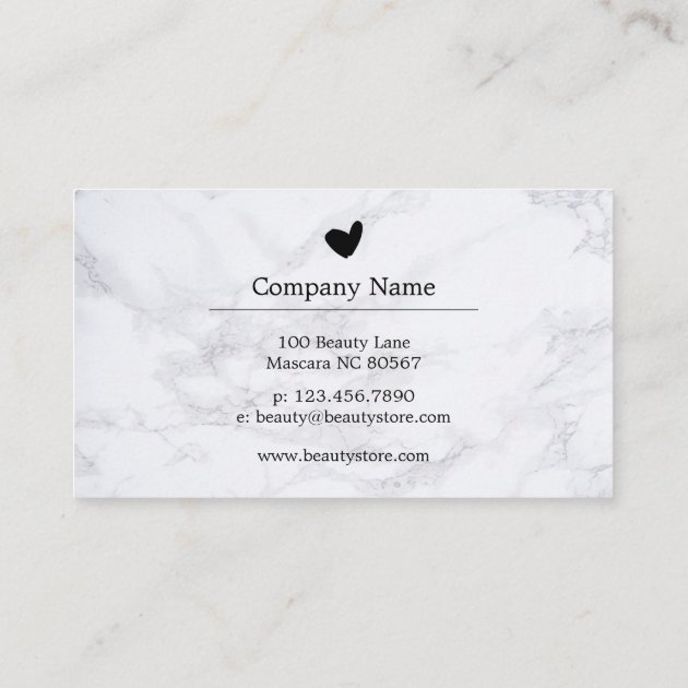 Black Heart White Marble Customer Loyalty Card (back side)
