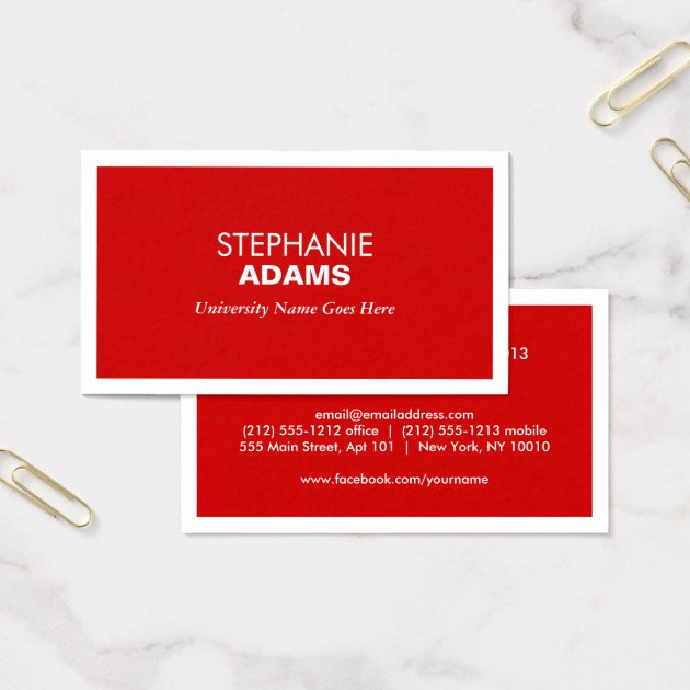 MODERN RED BUSINESS CARD FOR COLLEGE STUDENTS