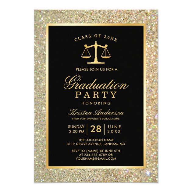 Gold Justice Scale Law School Graduation Party Invitation