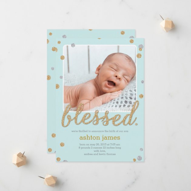 Just Blessed Birth Announcement - Blue