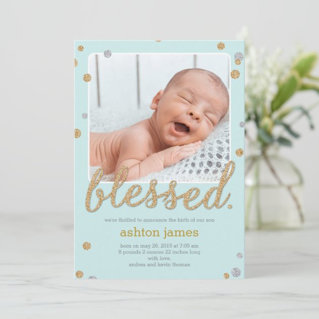 Just Blessed Birth Announcement - Blue