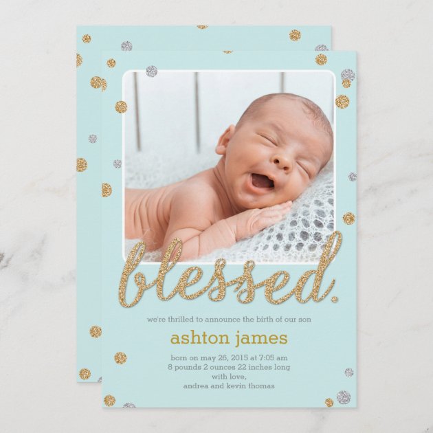 Just Blessed Birth Announcement - Blue
