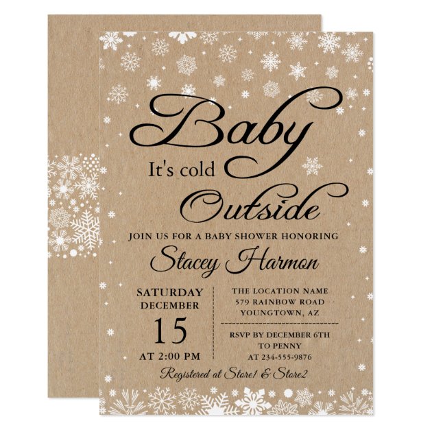 Vintage Rustic Baby Its Cold Outside Baby Shower Invitation