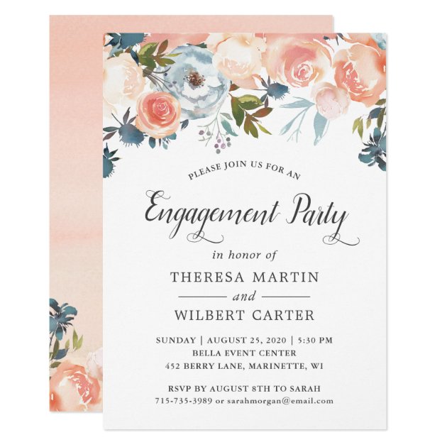 Watercolor Fall Floral Wedding Engagement Party Card