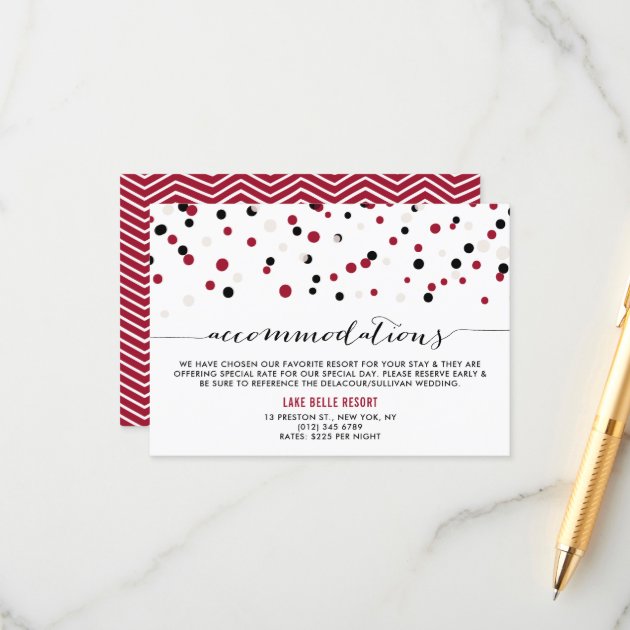 Red & Black Modern Confetti Dots Accommodations Enclosure Card