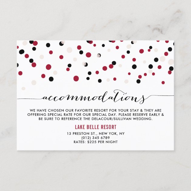 Red & Black Modern Confetti Dots Accommodations Enclosure Card