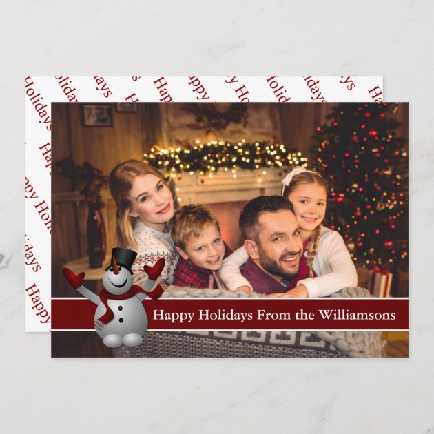 Happy Holidays Full Card Photo With Cute Snowman