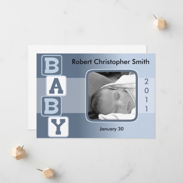 Photo Birth Announcement - Baby Boy With Blocks