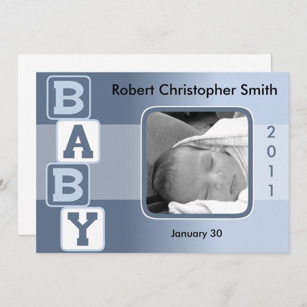 Photo Birth Announcement - Baby Boy With Blocks