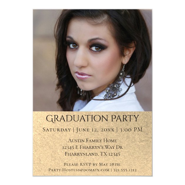 Gold Graduation | Modern Brushstroke Photo Party Card