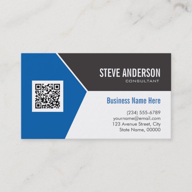 Professional Modern Blue - Corporate QR Code Logo Business Card (front side)