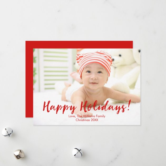 Happy Holidays Photo Card With Red Cursive Text