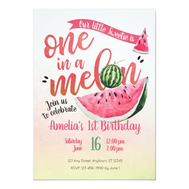 One In A Melon Watermelon First Birthday Invite