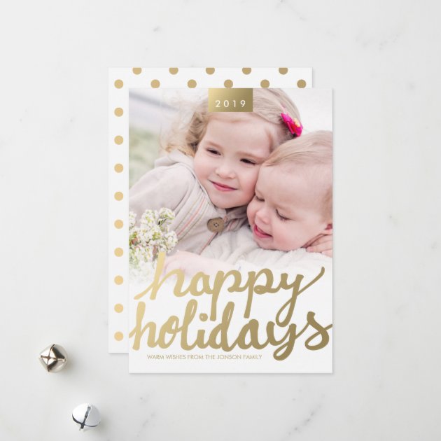 Faux Gold Happy Holidays Photo Modern Photo Card