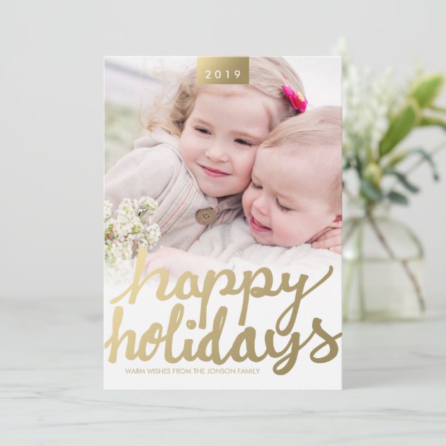 Faux Gold Happy Holidays Photo Modern Photo Card