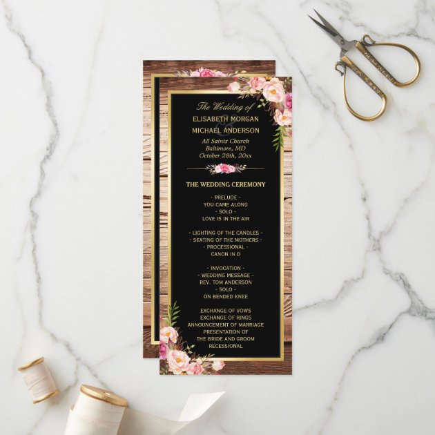 Rustic Country Wood Floral Wedding Program