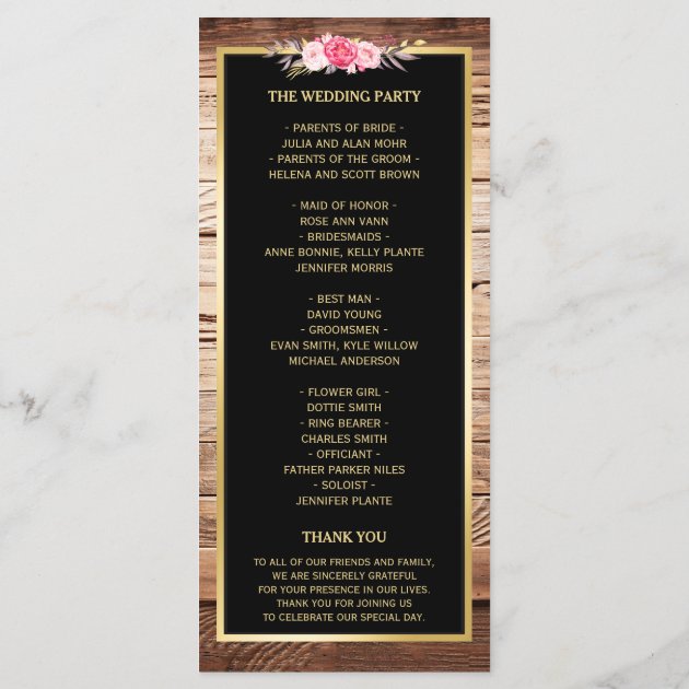 Rustic Country Wood Floral Wedding Program