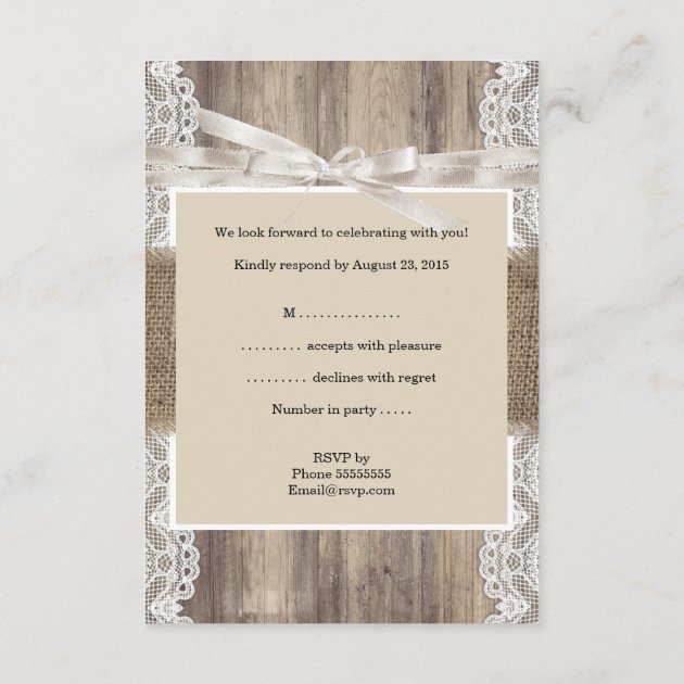Rustic Wedding Beige White Lace Wood RSVP