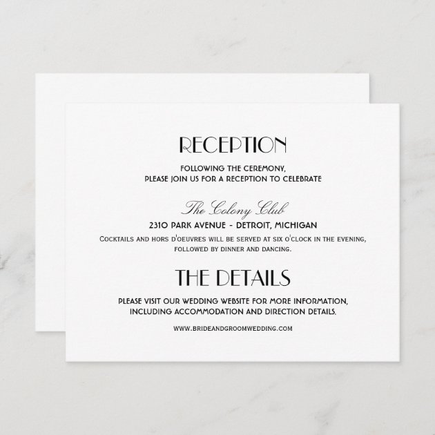 Wedding Reception Card | Art Deco Elegant Style