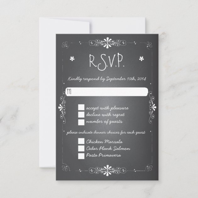 Chalkboard Wedding RSVP Response Card w Dinner