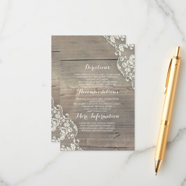 Rustic Wood And Lace Wedding Information Details Enclosure Card