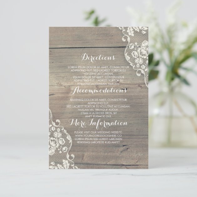 Rustic Wood And Lace Wedding Information Details Enclosure Card