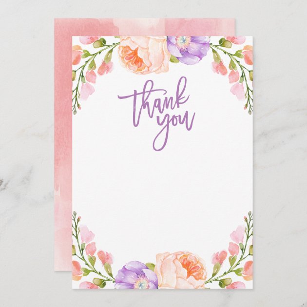 Watercolor Floral Blank Thank You Card