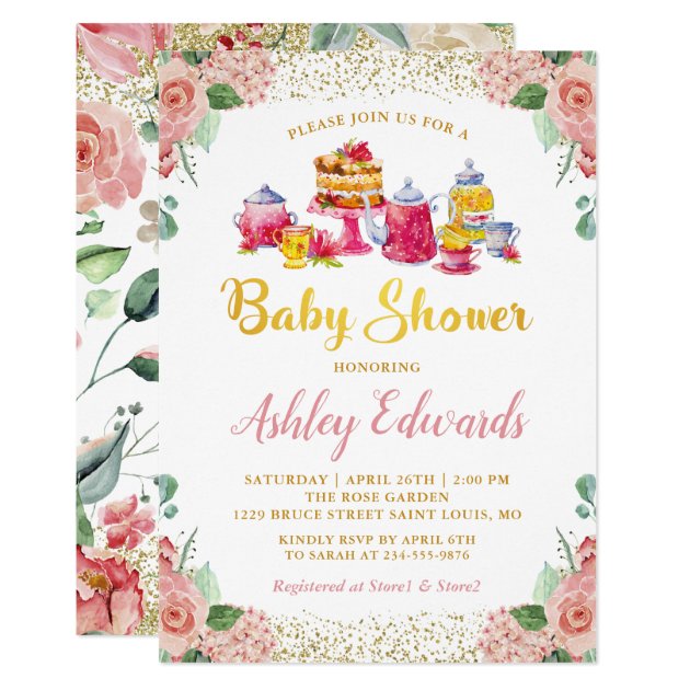 Elegant Floral Garden Tea Party Baby Shower Invitation