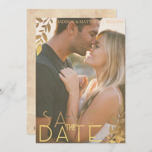 Save The Date Rustic Invitation Vintage Gold