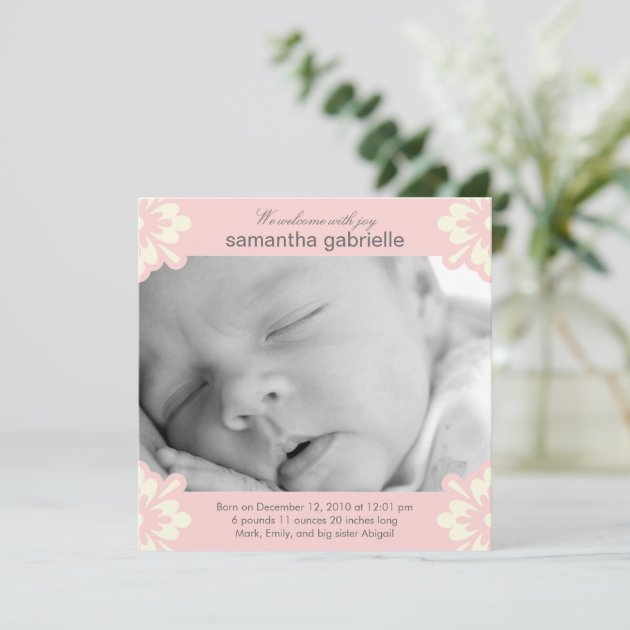 Baby Girl Birth Announcement - Floral Corners