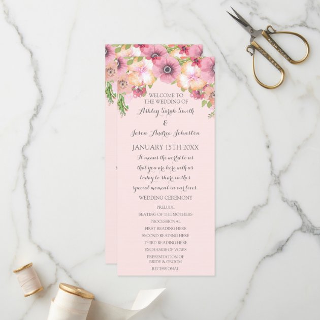 Pink Pastel Blush Floral Wedding Program