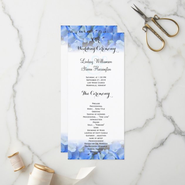 Floral Border Blue Hydrangea Wedding Tall Program