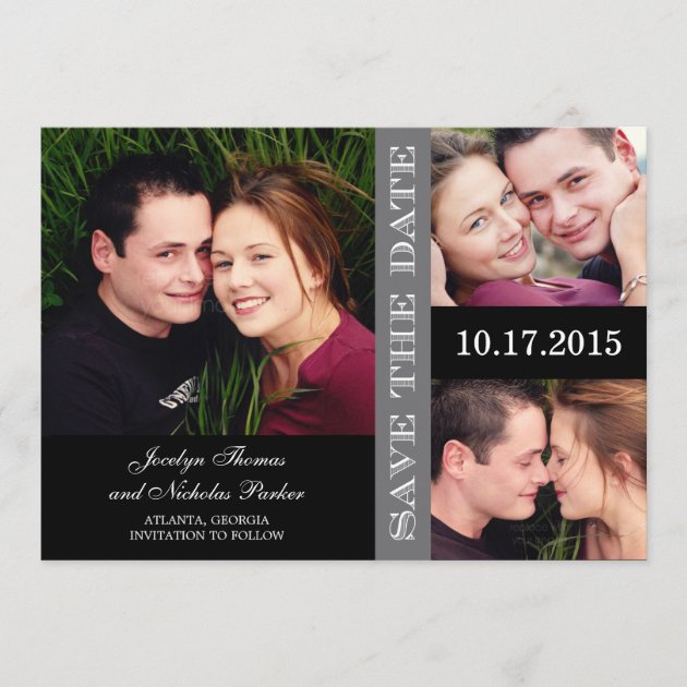 Engagement Collage Save The Date Card - Gray