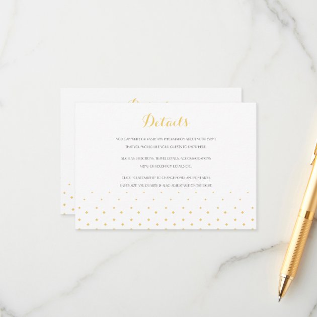 Gold Diamond Wedding Insert Details Card