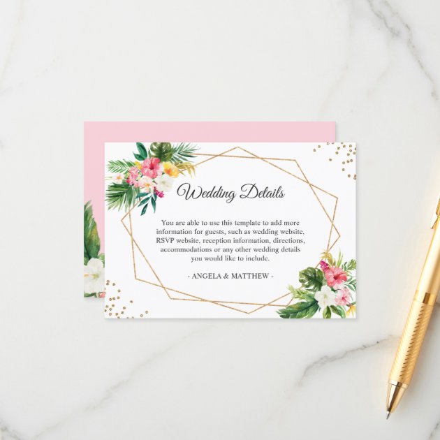 Tropical Floral Gold Wedding Reception Details Enclosure Card