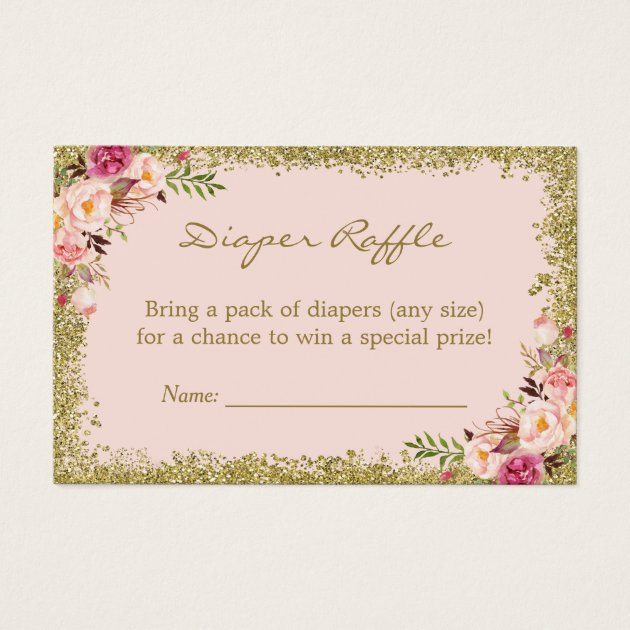 Diaper Raffle Invitation Blush Pink Gold Glitter Floral