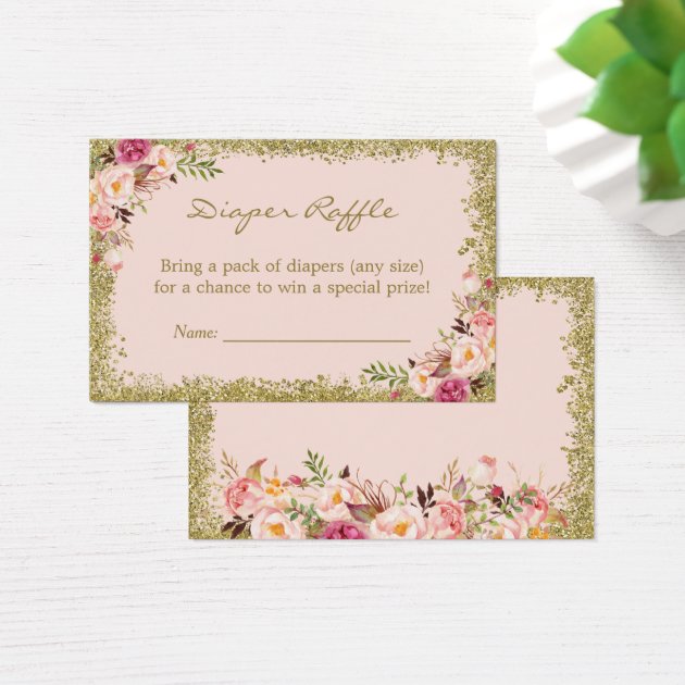 Diaper Raffle Invitation Blush Pink Gold Glitter Floral