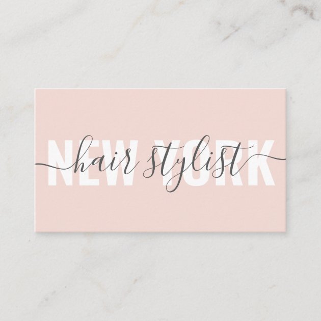 Modern blush pink hair stylist script signature business card