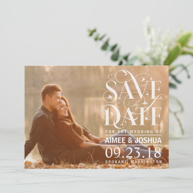 Save The Date Photo - Floral Flourish Typography